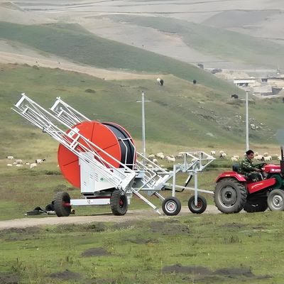 Diâmetro 2360 cm Agricultura Viagem Roda de água móvel Pistola de chuva grande Mangueira bobina Sprinkler Sistema de irrigação com boom